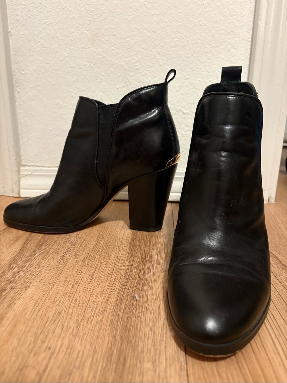 Michael Kors Black Leather Block Heel Ankle Booties